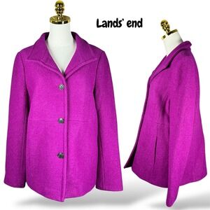 Lands End Wool Blend Pink Purple Blazer Jacket Coat Women Size 14